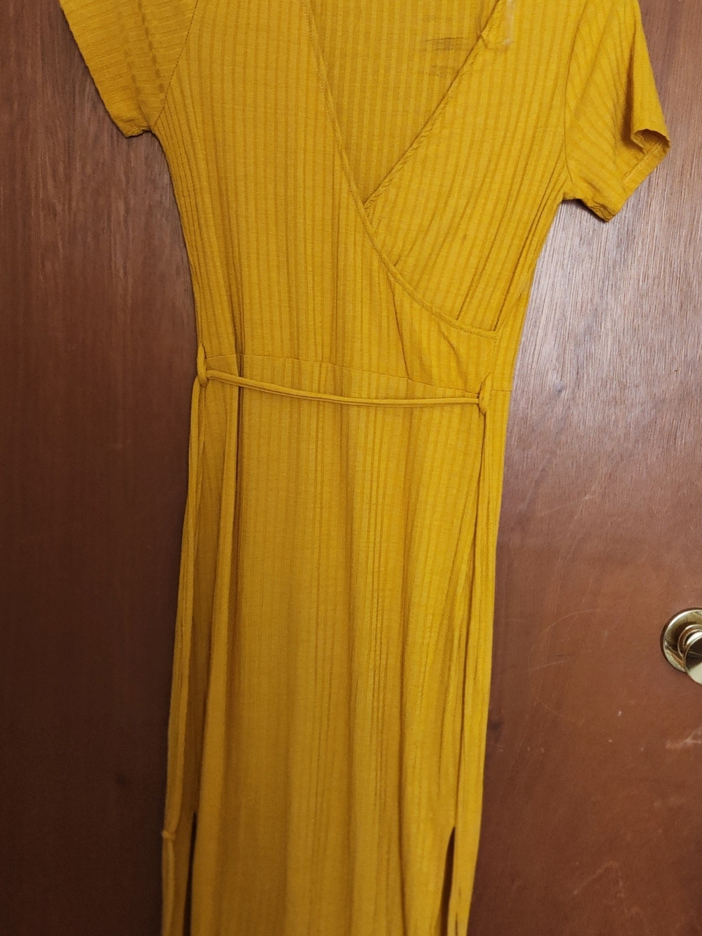 Heart Hips Mustard Ribbed Wrap Maxi Dress
